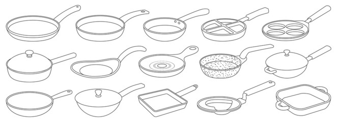 Pan vector outline set icon. Vector illustration griddle on white background. Isolated outline set icon pan.