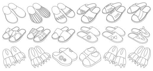 Slipper isolated outline set icon. Vector illustration home shoe on white background. Vector outline set icon slipper.