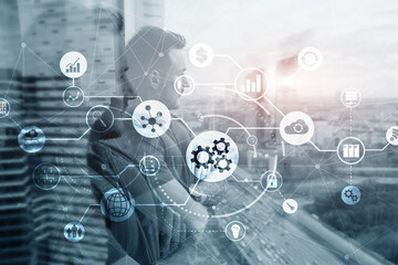 Process automation concept on blurred office and people