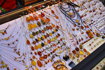 Traditional amber jewelry in Gdansk, Poland