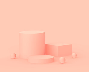Abstract 3d pink peach platform minimal studio background.