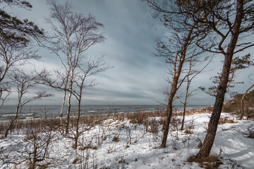 Winter seascape view at Baltic sea coast in Lithuania