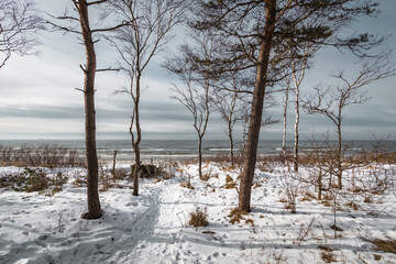 Winter seascape view at Baltic sea coast in Lithuania