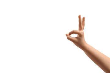 Child performing a shadow play on white background