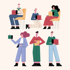 six persons celebrating christmas