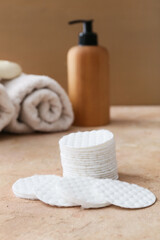 Fototapeta na wymiar New clean cotton pads on table
