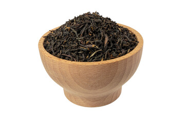 yunnan black tea in wooden bowl isolated on white background.