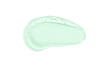 Light mint liquid gel smear isolated on white background. Beauty cosmetic smudge such as pure transparent aloe lotion, facial jelly serum, cleanser, shower gel or shampoo top view - obrazy, fototapety, plakaty