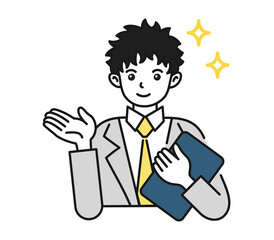 案内をする男性のイラスト　ビジネスシーン用の素材
