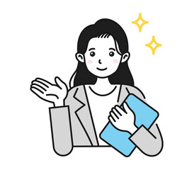 案内をする女性のイラスト　ビジネスシーン用の素材