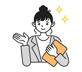 案内をする女性のイラスト　ビジネスシーン用の素材