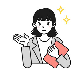 案内をする女性のイラスト　ビジネスシーン用の素材