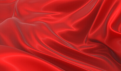 Plakat Beautiful flowing fabric of red wavy silk or satin. 3d rendering image.