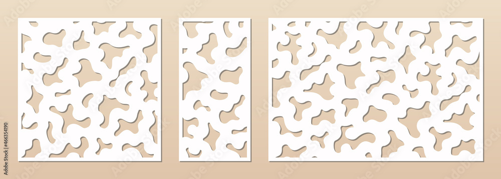 Poster laser cut patterns. cnc cutout silhouette with abstract geometric texture, fluid forms, organic shap