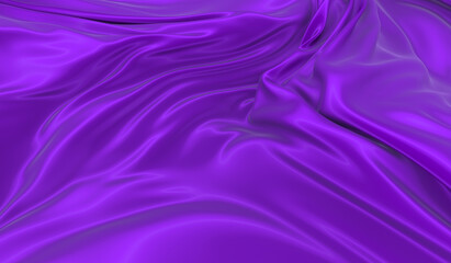 Beautiful flowing fabric of violet wavy silk or satin. 3d rendering image.
