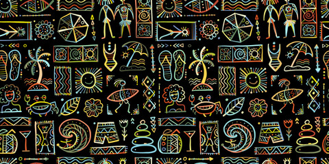 Summer Vibes. Art Background. Autherntic Style. Seamless Pattern for your design