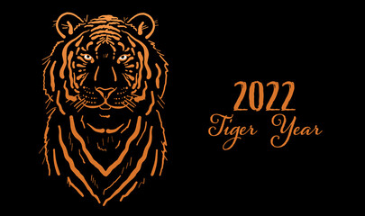 Tiger, animal character. Symbol of 2022 New Year. Design Template for Christmas card, banner, poster, holiday decoration