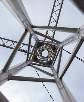 view through a metal support pillar of pipes