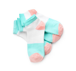 Colorful socks on white background