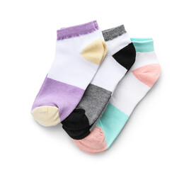 Different socks on white background