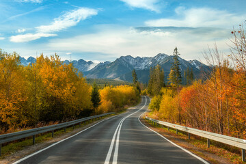 Beautiful autumn landscape of road in the mountains