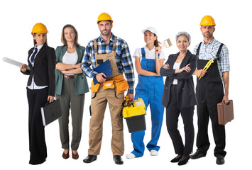 Construction industry workers on white - 466356147