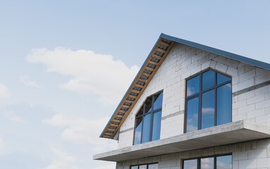 A new house under construction with large windows