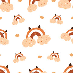 Seamless pattern with rainbow. Vector illustration.