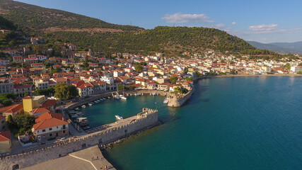 Fototapeta na wymiar Aerial photo of venetian port of Nafpaktos in West Greece