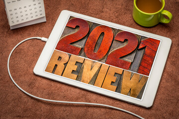 2021 year review banner - annual review or summary of the recent year - word abstract in...