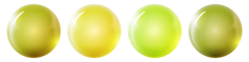 Set with glass colorful balls. Glossy realistic ball, 3D abstract vector illustration highlighted on a white background. Big metal bubble with shadow