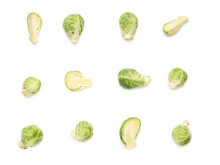 Cut fresh Brussels cabbage on white background