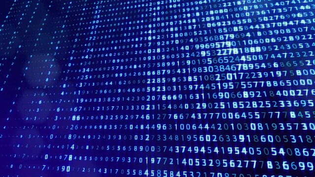 3d loop background, concept of digital data processing, calculation and visualization of computation. Counters of numbers in rows of lines on plane. Blue digital information bg with numbers. Sci-fi bg