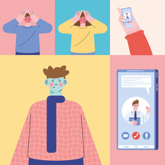 doctor in smartphone and patients