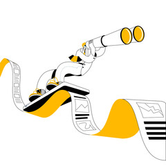 A man in a business suit is looking through the news on the phone. The concept of a vector illustration on the topic of surfing the Internet and social networks.