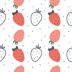Seamless pattern with strawberries in the Scandinavian style. Children's illustration, print for fabric and children's clothing.