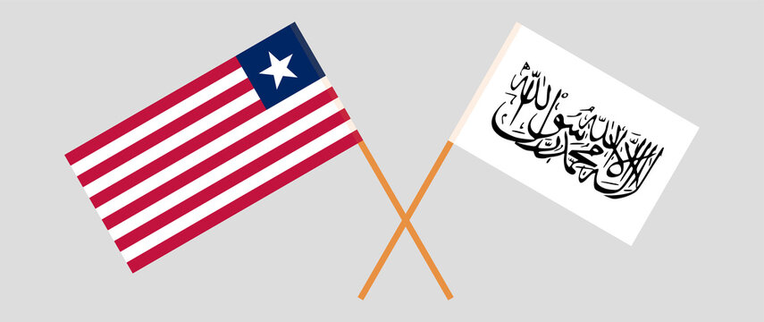 Crossed flags of Liberia and Taliban. Official colors. Correct proportion