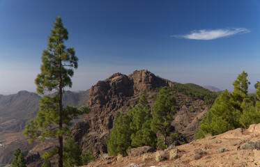 Fototapeta na wymiar Gran Canaria, central montainous part of the island, Las Cumbres, ie The Summits, view towards El Campanario, the second highest point of the island 