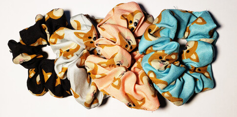 Multi color collection of scrunchies for hair
