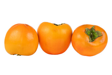 three persimmon fruits isolated on white background.