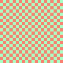 Two color checkerboard. Mint and Salmon colors of checkerboard. Chessboard, checkerboard texture. Squares pattern. Background.
