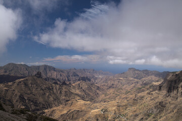 Gran Canaria, landscape of the central part of the island, Las Cumbres, ie The Summits, 
Caldera de Tejeda in geographical center of the island, as seen from Cruz de Tejeda pass