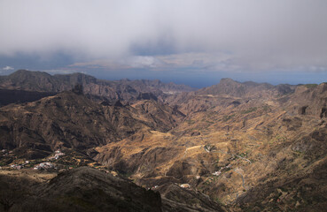 Gran Canaria, landscape of the central part of the island, Las Cumbres, ie The Summits, 
Caldera de Tejeda in geographical center of the island, as seen from Cruz de Tejeda pass