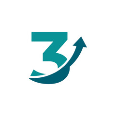 Number 3 Arrow Up Logo Symbol. Good for Company, Travel, Start up, Logistic and Graph Logos