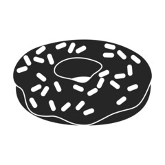 Doughnut black vector illustration of icon.Isolated illustration black of donut on white background.Vector icon of chocolate doughnut.