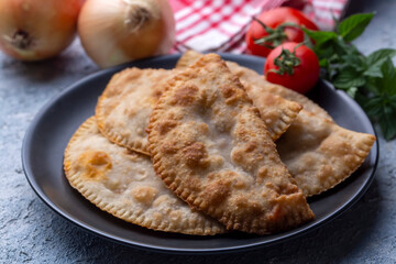 Traditional delicious Turkish foods,minced meat in savoury pastry (Turkish name; ci borek or cig borek)