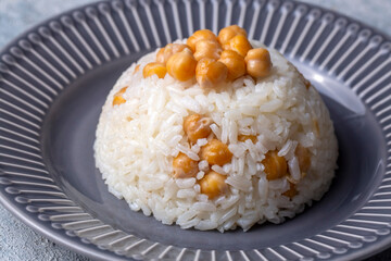 Turkish Rice with chickpea served, Turkish name; Nohutlu pilav or pilaf