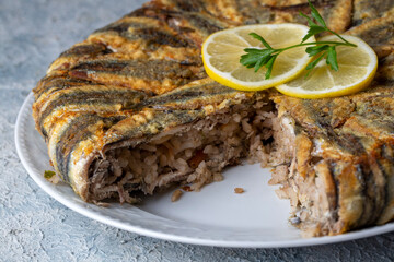 Anchovy pilaf(hamsi pilav), Turkish cuisine, Black Sea specialty (Turkish name; hamsili pilav)