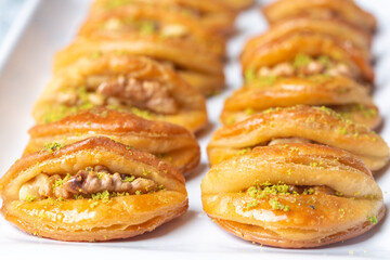 Dilberdudagi with walnut, traditional feast and ramadan dessert with syrup (Turkish name; Dilber dudagi)