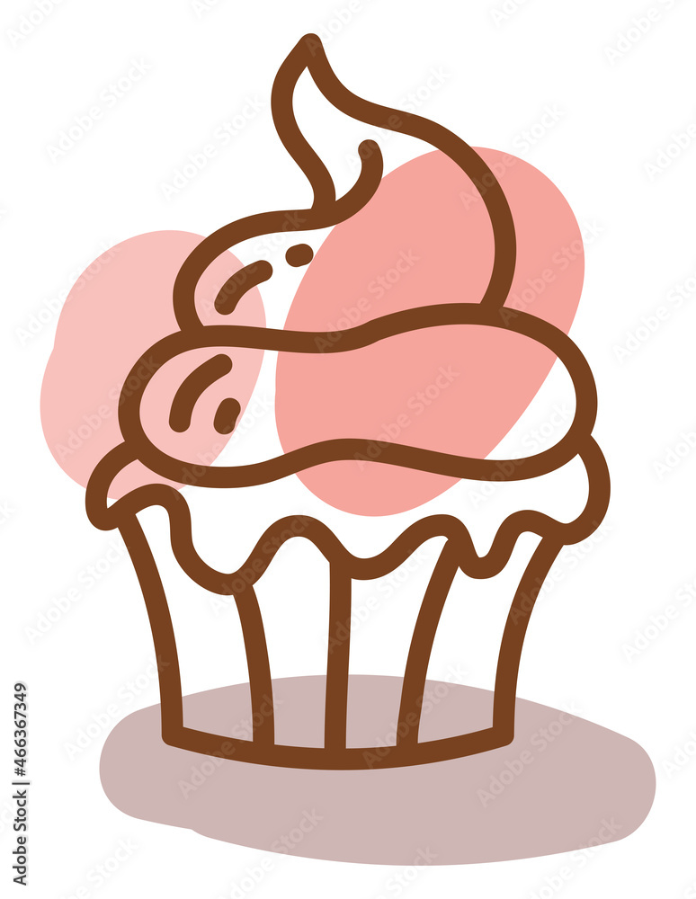 Poster Delicious chocolate cream muffin, illustration, vector, on a white background.